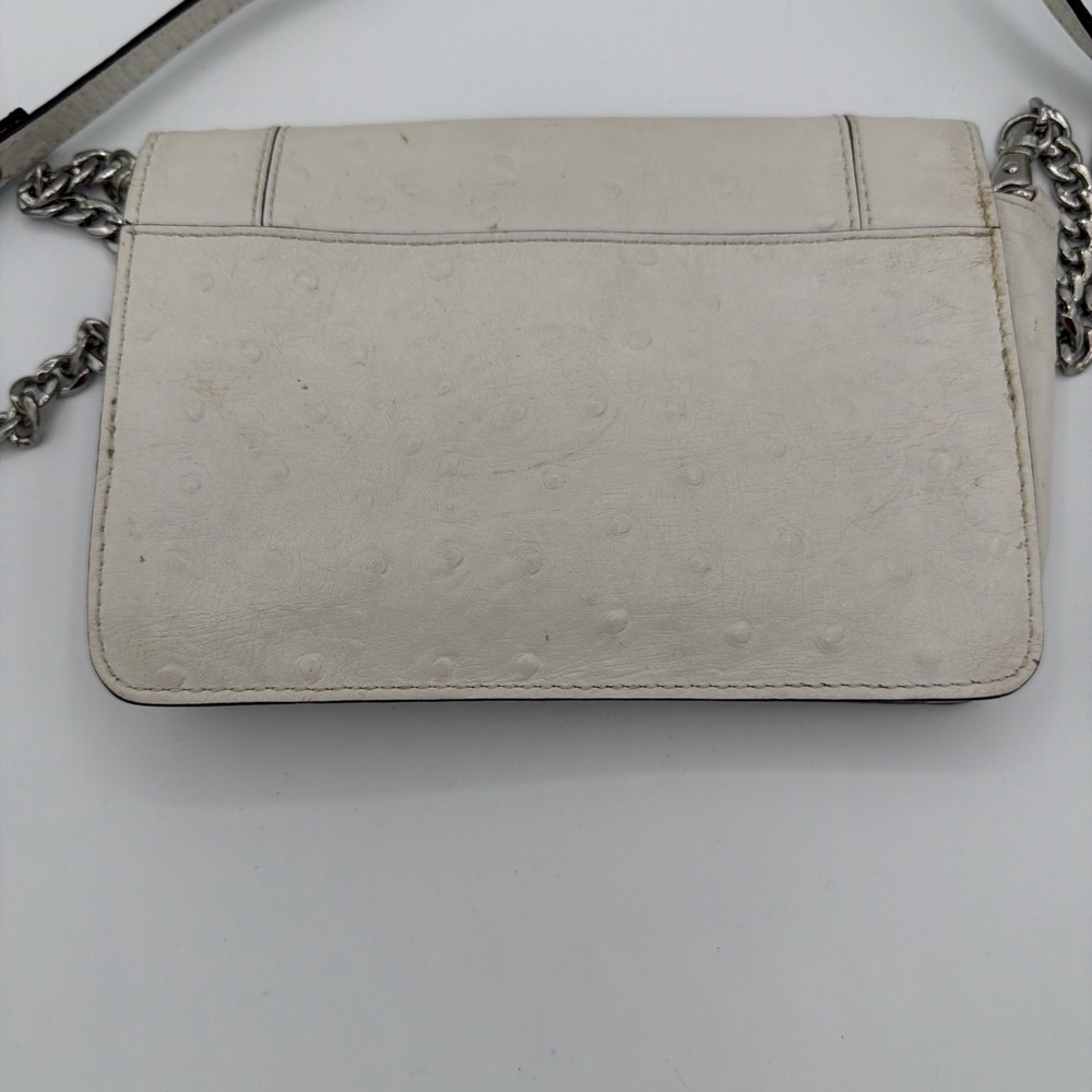 Milly White Textured Leather Baguette Shoulder Bag Silver Chain - Picture 3 of 3